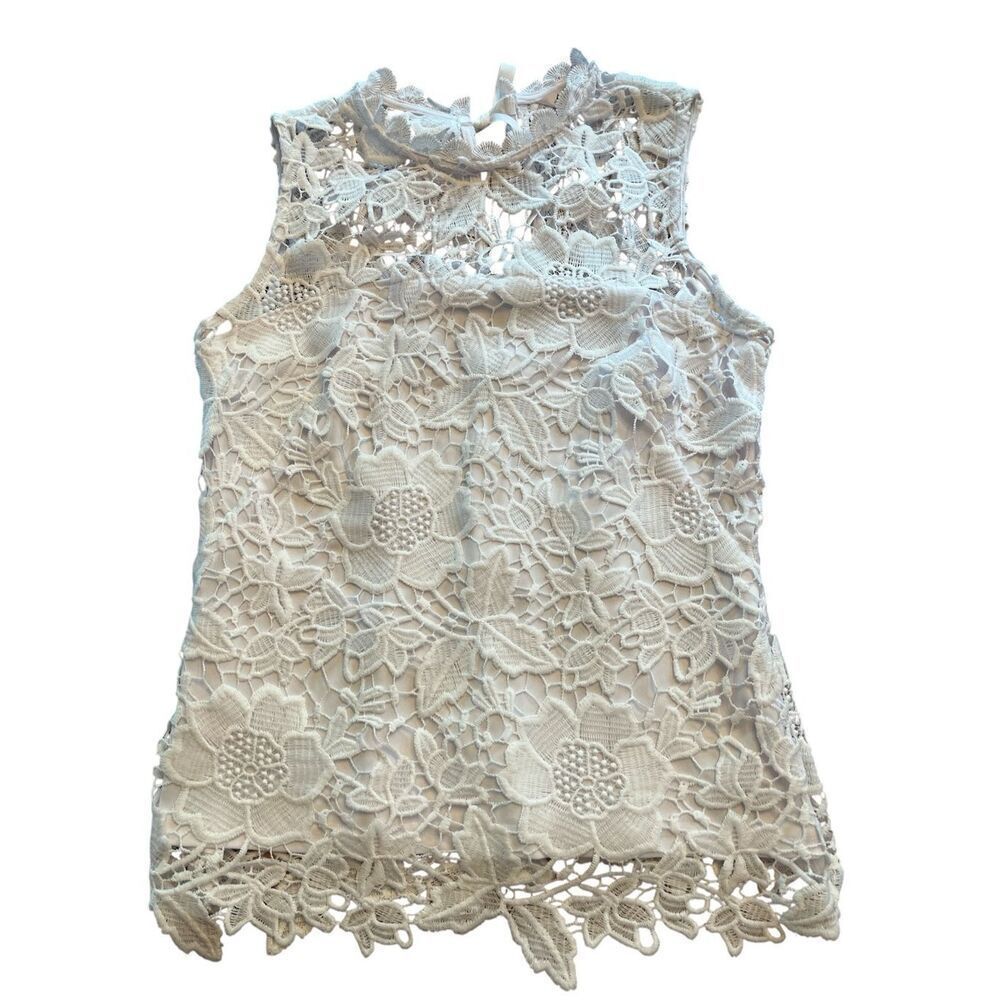 Nanette Lepore white lace top ties at neck sz XS